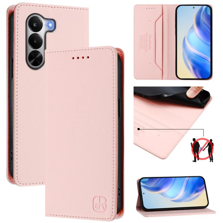 RC01 Dual-Folded Magnetic Suction RFID Leather Phone Case, For Realme P4x / OnePlus CE6 Lite, For Realme 16T 5G, For Realme P4 Power 5G, For Realme Note 80 4G Global, For Realme 16 5G Global, For Realme 16 Pro+ 5G Global
