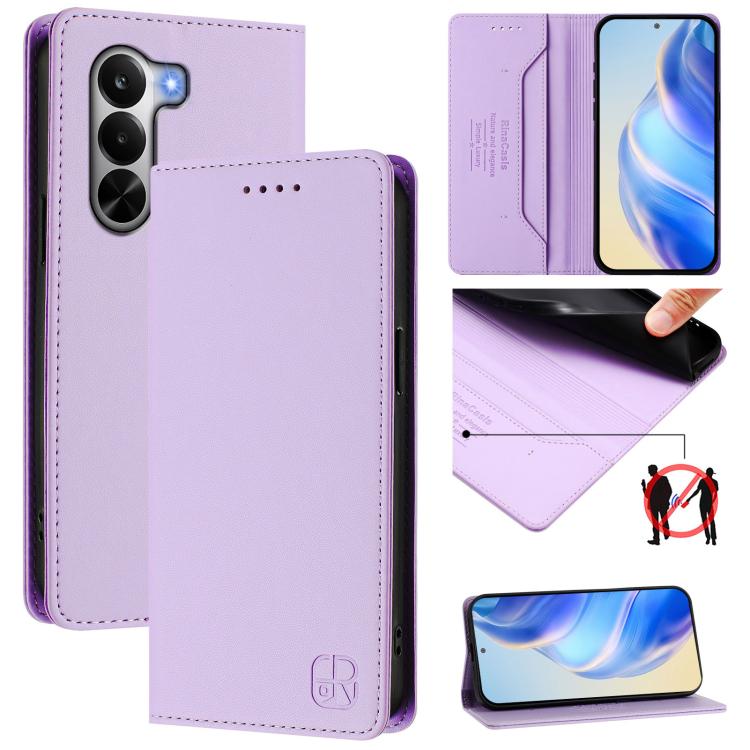 RC01 Dual-Folded Magnetic Suction RFID Leather Phone Case, For Realme P4x / OnePlus CE6 Lite, For Realme 16T 5G, For Realme P4 Power 5G, For Realme Note 80 4G Global, For Realme 16 5G Global, For Realme 16 Pro+ 5G Global