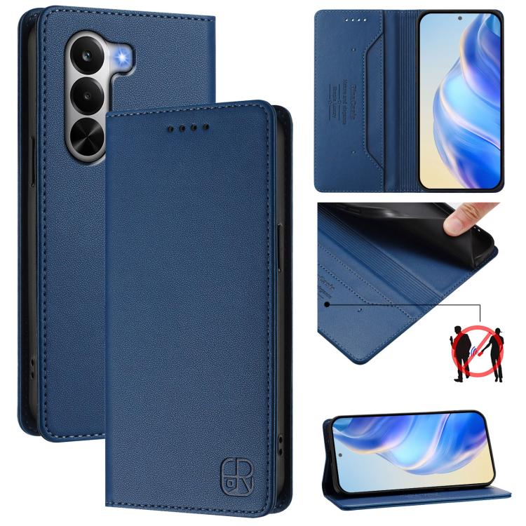 RC01 Dual-Folded Magnetic Suction RFID Leather Phone Case, For Realme P4x / OnePlus CE6 Lite, For Realme 16T 5G, For Realme P4 Power 5G, For Realme Note 80 4G Global, For Realme 16 5G Global, For Realme 16 Pro+ 5G Global
