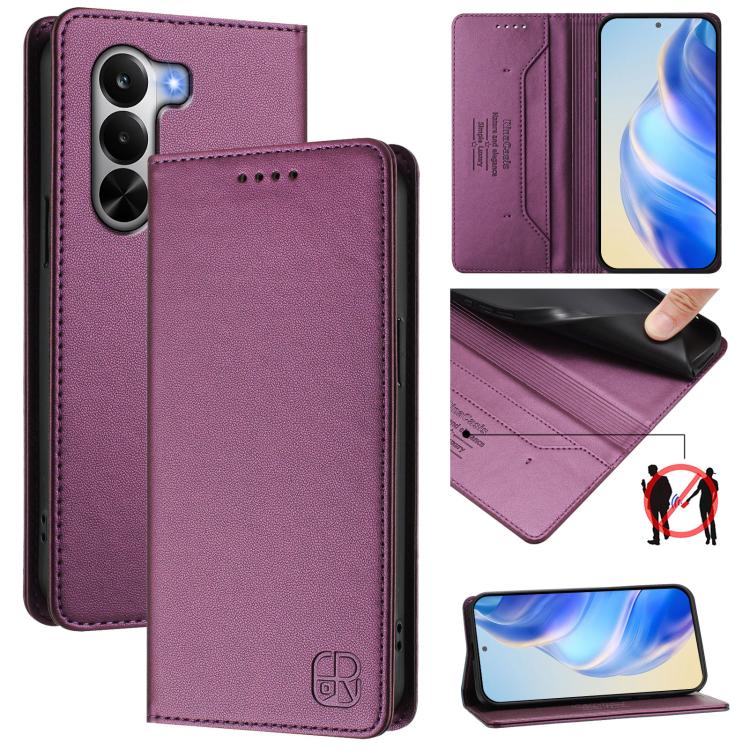 RC01 Dual-Folded Magnetic Suction RFID Leather Phone Case, For Realme P4x / OnePlus CE6 Lite, For Realme 16T 5G, For Realme P4 Power 5G, For Realme Note 80 4G Global, For Realme 16 5G Global, For Realme 16 Pro+ 5G Global