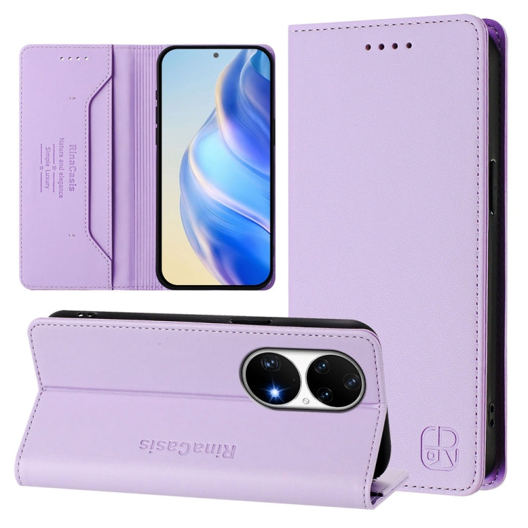 RC01 Dual-Folded Magnetic Suction RFID Leather Phone Case, For Huawei Enjoy 50 / nova Y70 Plus, For Huawei nova 9, For Huawei P50 Pro, For Huawei P50, For Huawei Enjoy 20 SE / Y7a