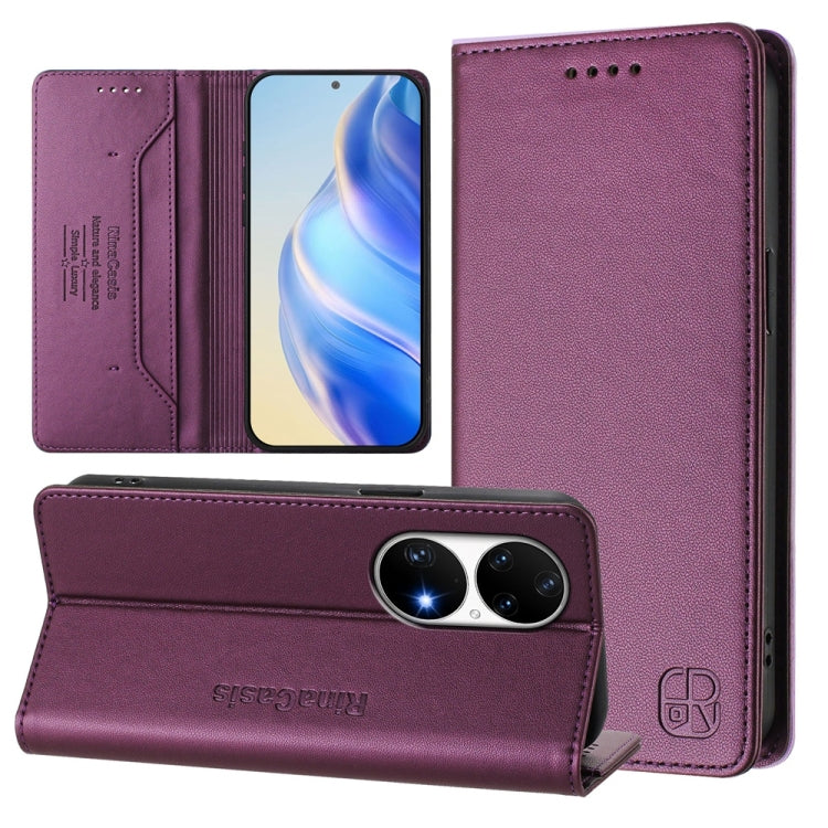 RC01 Dual-Folded Magnetic Suction RFID Leather Phone Case, For Huawei Enjoy 50 / nova Y70 Plus, For Huawei nova 9, For Huawei P50 Pro, For Huawei P50, For Huawei Enjoy 20 SE / Y7a