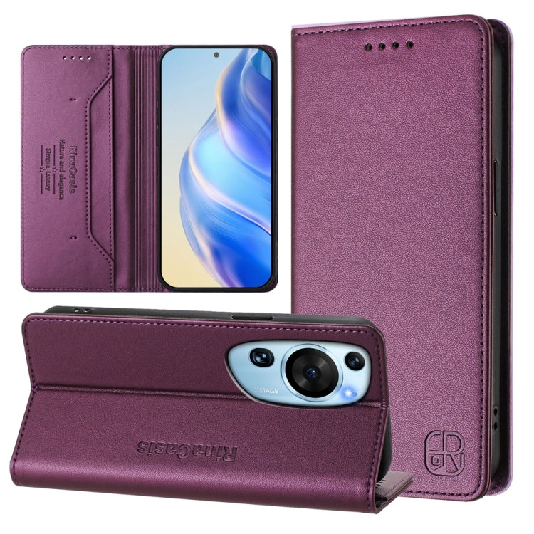 RC01 Dual-Folded Magnetic Suction RFID Leather Phone Case, For Huawei Pura 70, For Huawei Mate 60 Pro / Mate 60 Pro+, For Huawei Mate 60, For Huawei P60 Art, For Huawei P60 / P60 Pro, For Huawei Enjoy 50 Pro / nova Y90