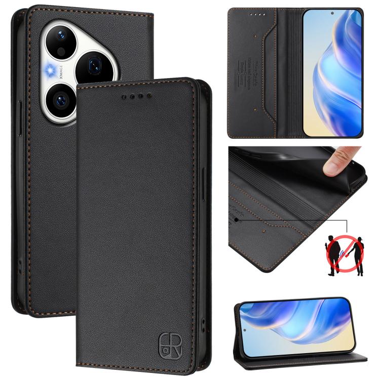 RC01 Dual-Folded Magnetic Suction RFID Leather Phone Case, For Huawei nova 16z / 15 / 14, For Huawei nova 16, For Huawei Pura 90 Pro Max 5G, For Huawei Pura 90 Pro 5G, For Huawei Mate 70 Air 5G, For Huawei Mate 70 Pro