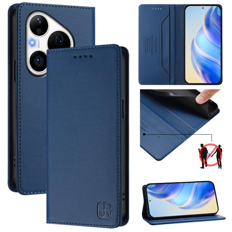 RC01 Dual-Folded Magnetic Suction RFID Leather Phone Case, For Huawei nova 16z / 15 / 14, For Huawei nova 16, For Huawei Pura 90 Pro Max 5G, For Huawei Pura 90 Pro 5G, For Huawei Mate 70 Air 5G, For Huawei Mate 70 Pro