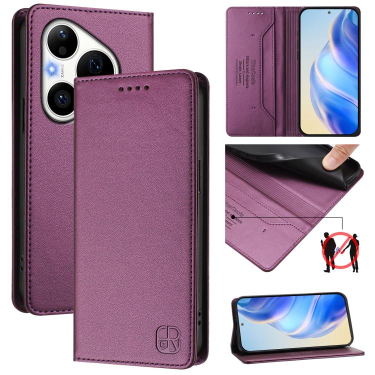 RC01 Dual-Folded Magnetic Suction RFID Leather Phone Case, For Huawei nova 16z / 15 / 14, For Huawei nova 16, For Huawei Pura 90 Pro Max 5G, For Huawei Pura 90 Pro 5G, For Huawei Mate 70 Air 5G, For Huawei Mate 70 Pro