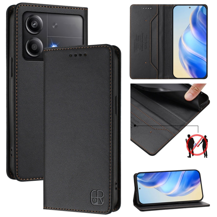 RC01 Dual-Folded Magnetic Suction RFID Leather Phone Case, For Xiaomi Poco X6 Neo 5G, For Xiaomi Poco X6 Pro / Redmi K70E, For Xiaomi Poco X6 5G / Redmi Note 13 Pro 5G, For Xiaomi 14 Ultra 5G, For Xiaomi 14 Pro 5G, For Xiaomi 14 5G