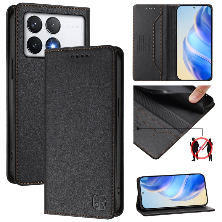 RC01 Dual-Folded Magnetic Suction RFID Leather Phone Case, For Xiaomi 15 Pro, For Xiaomi 15, For Xiaomi 14T Pro, For Xiaomi 14T, For Xiaomi Poco F6 5G, For Xiaomi Poco F6 Pro 5G