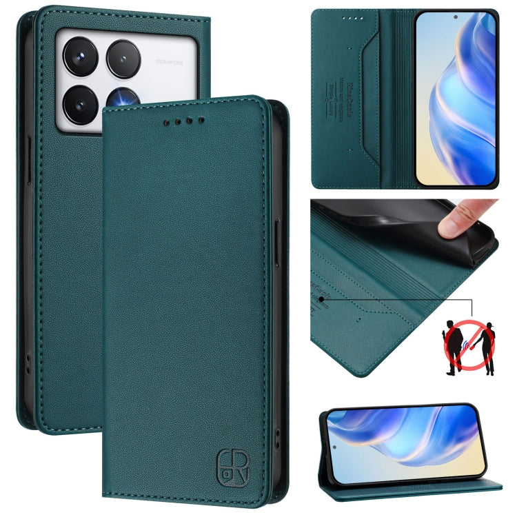 RC01 Dual-Folded Magnetic Suction RFID Leather Phone Case, For Xiaomi 15 Pro, For Xiaomi 15, For Xiaomi 14T Pro, For Xiaomi 14T, For Xiaomi Poco F6 5G, For Xiaomi Poco F6 Pro 5G