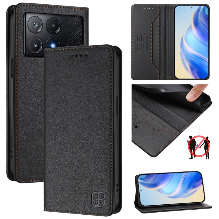 RC01 Dual-Folded Magnetic Suction RFID Leather Phone Case, For Xiaomi Poco X6 Neo 5G, For Xiaomi Poco X6 Pro / Redmi K70E, For Xiaomi Poco X6 5G / Redmi Note 13 Pro 5G, For Xiaomi 14 Ultra 5G, For Xiaomi 14 Pro 5G, For Xiaomi 14 5G