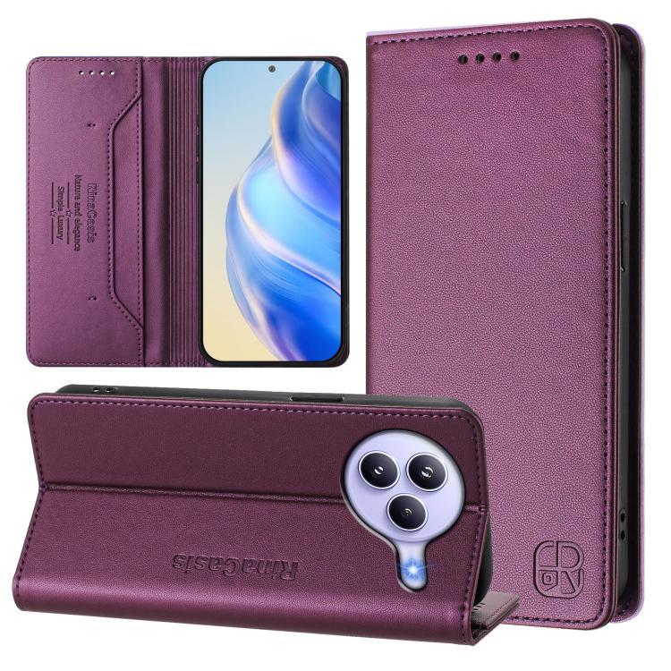 RC01 Dual-Folded Magnetic Suction RFID Leather Phone Case, For Xiaomi 17 Max 5G, For Xiaomi 17T Pro 5G, For Xiaomi Poco M7 4G 169mm, For Xiaomi 15T Pro, For Xiaomi 15T, For Xiaomi Civi 5 Pro Curved