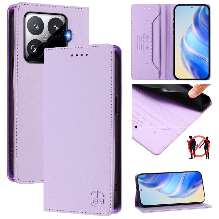 RC01 Dual-Folded Magnetic Suction RFID Leather Phone Case, For Xiaomi 17 Max 5G, For Xiaomi 17T Pro 5G, For Xiaomi Poco M7 4G 169mm, For Xiaomi 15T Pro, For Xiaomi 15T, For Xiaomi Civi 5 Pro Curved