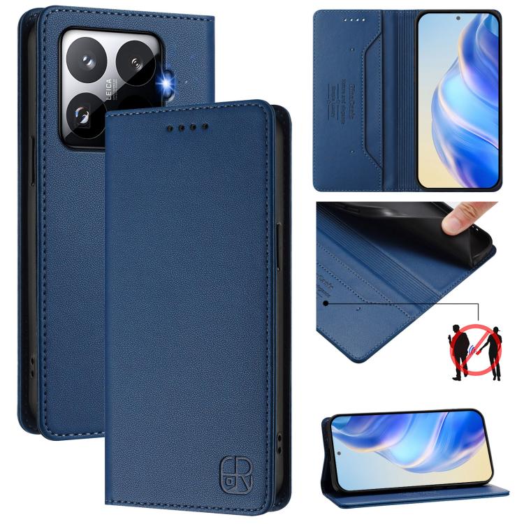 RC01 Dual-Folded Magnetic Suction RFID Leather Phone Case, For Xiaomi 17 Max 5G, For Xiaomi 17T Pro 5G, For Xiaomi Poco M7 4G 169mm, For Xiaomi 15T Pro, For Xiaomi 15T, For Xiaomi Civi 5 Pro Curved