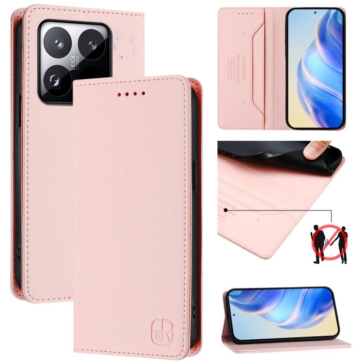 RC01 Dual-Folded Magnetic Suction RFID Leather Phone Case, For Xiaomi 17 Max 5G, For Xiaomi 17T Pro 5G, For Xiaomi Poco M7 4G 169mm, For Xiaomi 15T Pro, For Xiaomi 15T, For Xiaomi Civi 5 Pro Curved