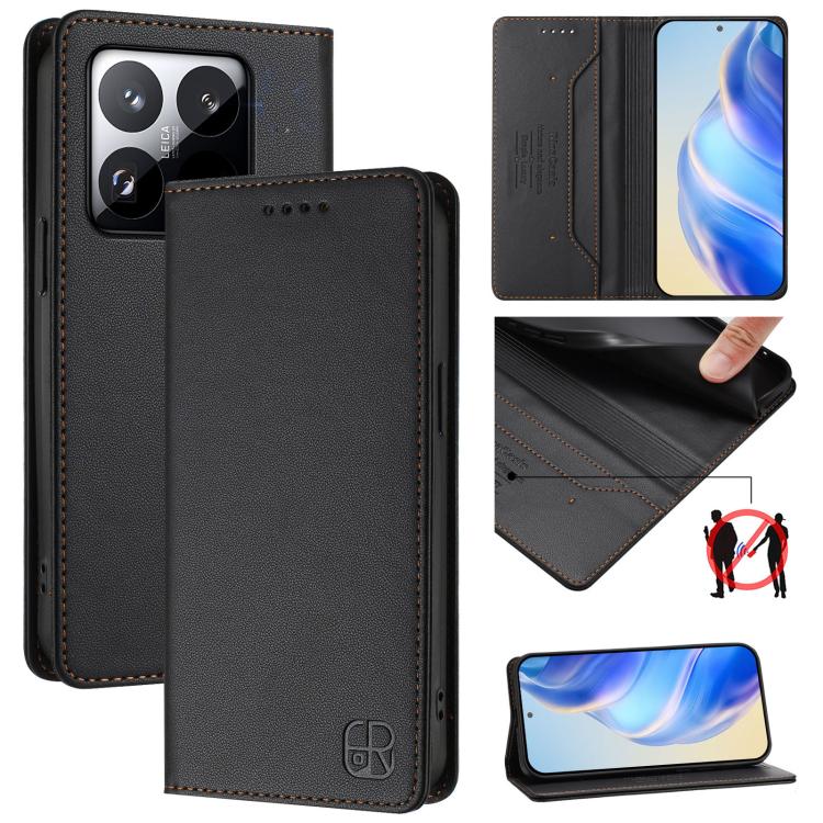 RC01 Dual-Folded Magnetic Suction RFID Leather Phone Case, For Xiaomi 17 Max 5G, For Xiaomi 17T Pro 5G, For Xiaomi Poco M7 4G 169mm, For Xiaomi 15T Pro, For Xiaomi 15T, For Xiaomi Civi 5 Pro Curved