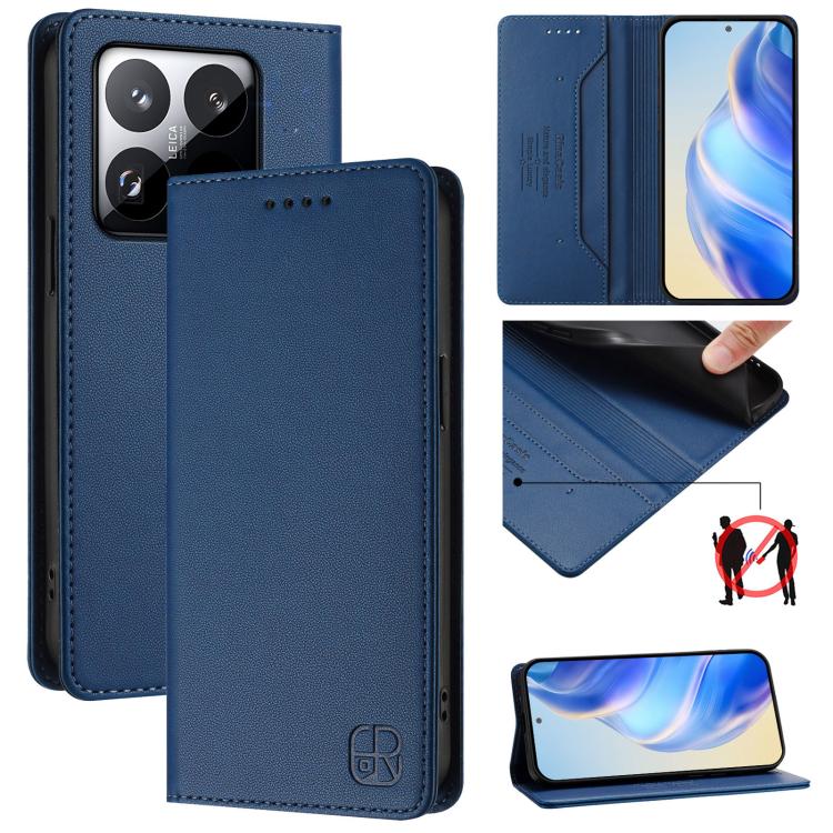 RC01 Dual-Folded Magnetic Suction RFID Leather Phone Case, For Xiaomi 17 Max 5G, For Xiaomi 17T Pro 5G, For Xiaomi Poco M7 4G 169mm, For Xiaomi 15T Pro, For Xiaomi 15T, For Xiaomi Civi 5 Pro Curved