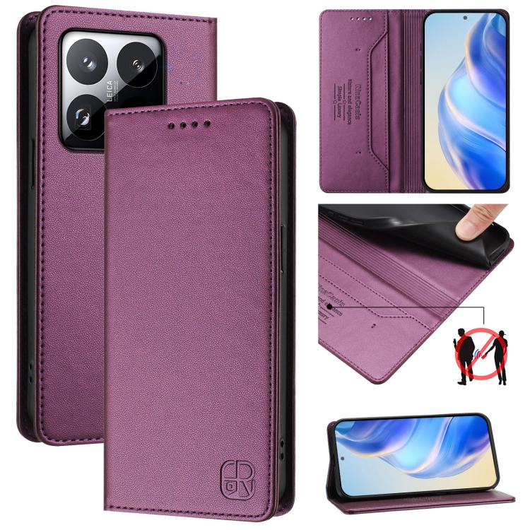 RC01 Dual-Folded Magnetic Suction RFID Leather Phone Case, For Xiaomi 17 Max 5G, For Xiaomi 17T Pro 5G, For Xiaomi Poco M7 4G 169mm, For Xiaomi 15T Pro, For Xiaomi 15T, For Xiaomi Civi 5 Pro Curved