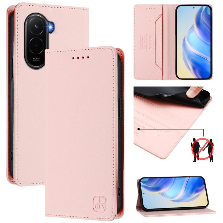 RC01 Dual-Folded Magnetic Suction RFID Leather Phone Case, For Xiaomi 17 Max 5G, For Xiaomi 17T Pro 5G, For Xiaomi Poco M7 4G 169mm, For Xiaomi 15T Pro, For Xiaomi 15T, For Xiaomi Civi 5 Pro Curved