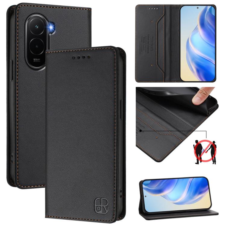 RC01 Dual-Folded Magnetic Suction RFID Leather Phone Case, For Xiaomi 17 Max 5G, For Xiaomi 17T Pro 5G, For Xiaomi Poco M7 4G 169mm, For Xiaomi 15T Pro, For Xiaomi 15T, For Xiaomi Civi 5 Pro Curved