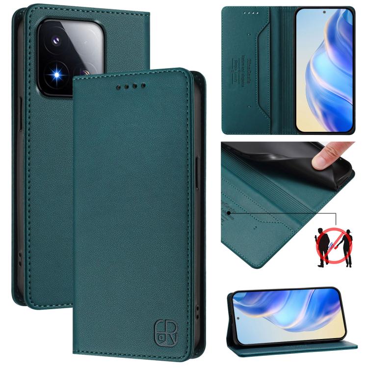 RC01 Dual-Folded Magnetic Suction RFID Leather Phone Case, For Xiaomi 17 Max 5G, For Xiaomi 17T Pro 5G, For Xiaomi Poco M7 4G 169mm, For Xiaomi 15T Pro, For Xiaomi 15T, For Xiaomi Civi 5 Pro Curved