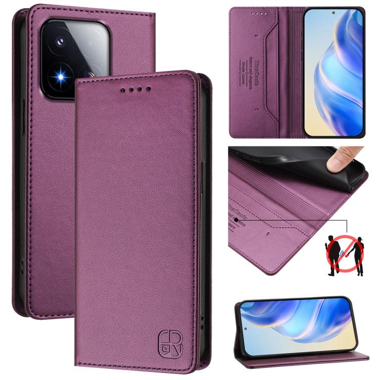 RC01 Dual-Folded Magnetic Suction RFID Leather Phone Case, For Xiaomi 17 Max 5G, For Xiaomi 17T Pro 5G, For Xiaomi Poco M7 4G 169mm, For Xiaomi 15T Pro, For Xiaomi 15T, For Xiaomi Civi 5 Pro Curved