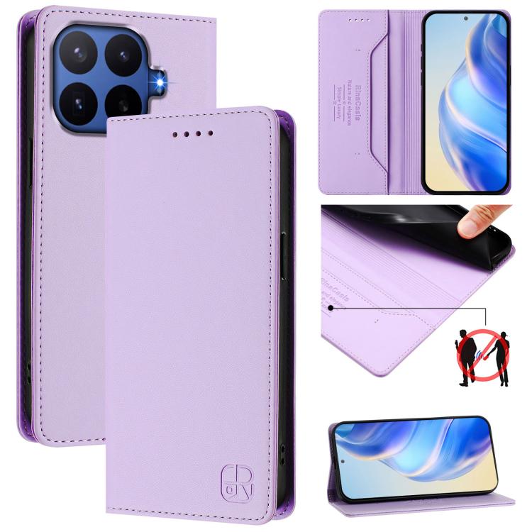 RC01 Dual-Folded Magnetic Suction RFID Leather Phone Case, For Xiaomi 17 Max 5G, For Xiaomi 17T Pro 5G, For Xiaomi Poco M7 4G 169mm, For Xiaomi 15T Pro, For Xiaomi 15T, For Xiaomi Civi 5 Pro Curved