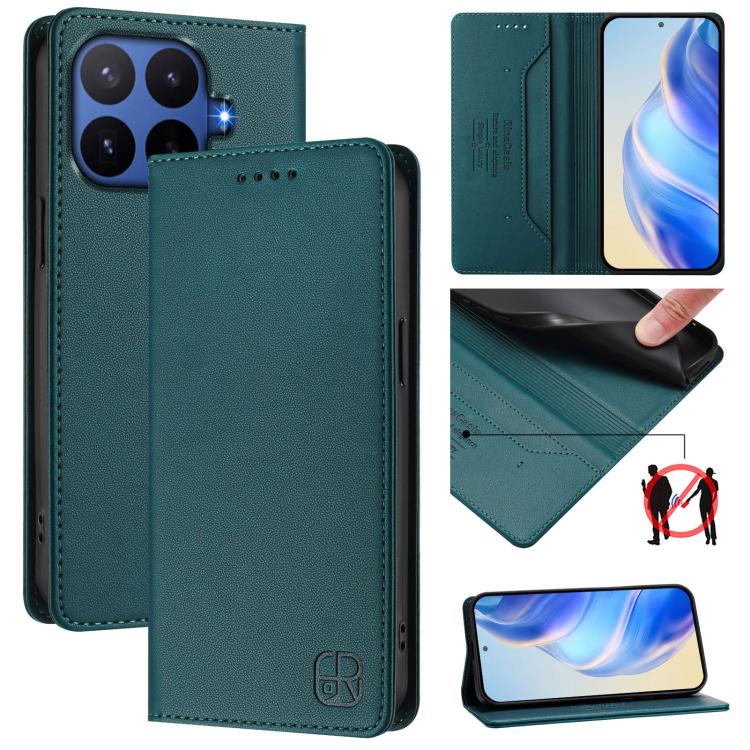 RC01 Dual-Folded Magnetic Suction RFID Leather Phone Case, For Xiaomi 17 Max 5G, For Xiaomi 17T Pro 5G, For Xiaomi Poco M7 4G 169mm, For Xiaomi 15T Pro, For Xiaomi 15T, For Xiaomi Civi 5 Pro Curved