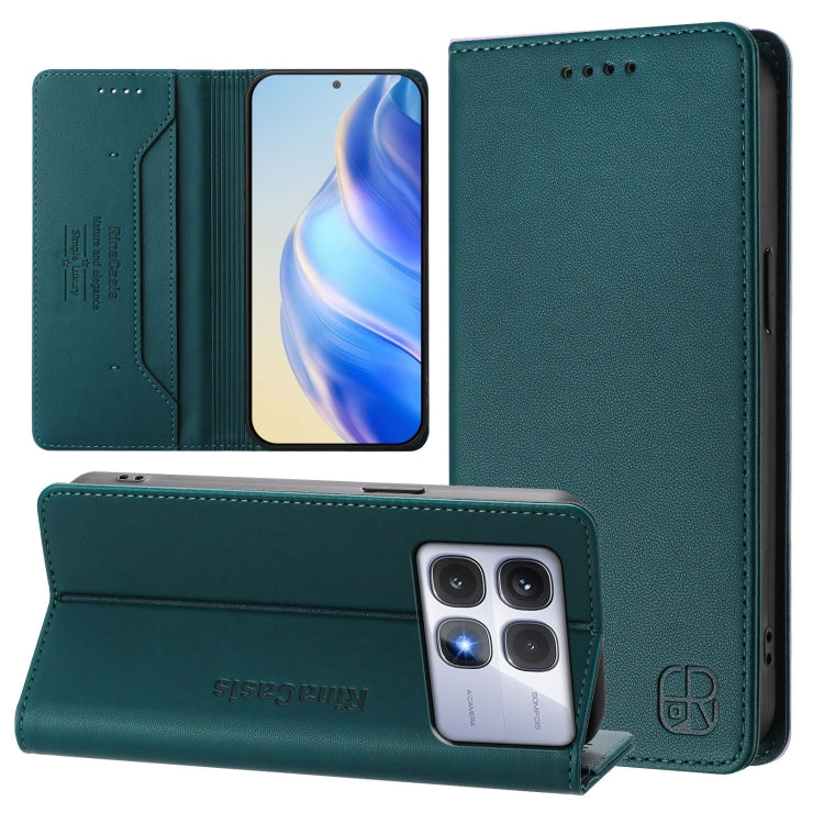 RC01 Dual-Folded Magnetic Suction RFID Leather Phone Case, For Redmi K80 / K80 Pro, For Redmi Note 14 Pro 4G, For Redmi Note 14 4G 163.25mm, For Redmi Note 14 5G, For Redmi 14C 4G / 14R 5G Global, For Redmi K70 Ultra 5G Global