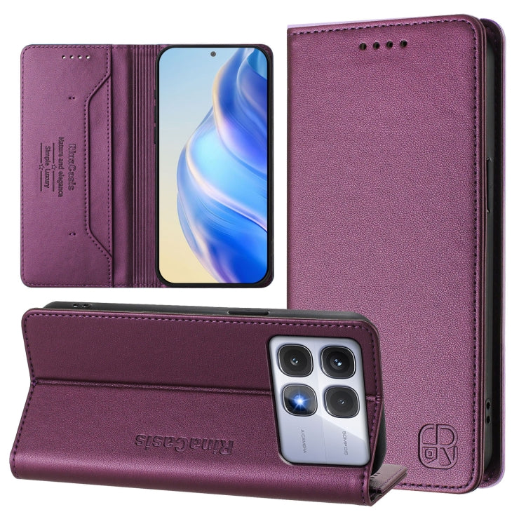 RC01 Dual-Folded Magnetic Suction RFID Leather Phone Case, For Redmi K80 / K80 Pro, For Redmi Note 14 Pro 4G, For Redmi Note 14 4G 163.25mm, For Redmi Note 14 5G, For Redmi 14C 4G / 14R 5G Global, For Redmi K70 Ultra 5G Global