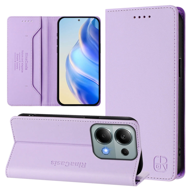 RC01 Dual-Folded Magnetic Suction RFID Leather Phone Case, For Redmi 13 5G / 4G Global, For Redmi A3 / Xiaomi Poco C61 4G Global, For Redmi Note 13 Pro 4G Global, For Redmi Note 13 4G Global, For Redmi 13C 5G / 4G Global, For Redmi Note 13 5G Global