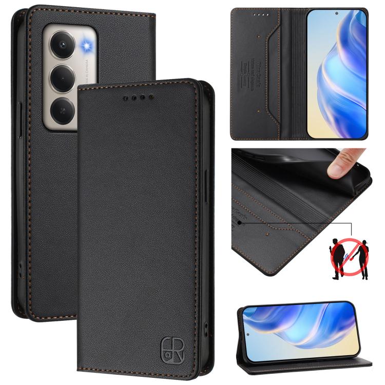 RC01 Dual-Folded Magnetic Suction RFID Leather Phone Case, For Redmi Note 15 Pro+ 5G Global 163.3mm, For Redmi Note 15 4G / 5G Global 164mm, For Redmi Note 15 Pro 5G Global 163.6mm, For Redmi 15 5G Global / 15 4G SEA 169.5mm, For Redmi 15 5G / 4G EU 17...