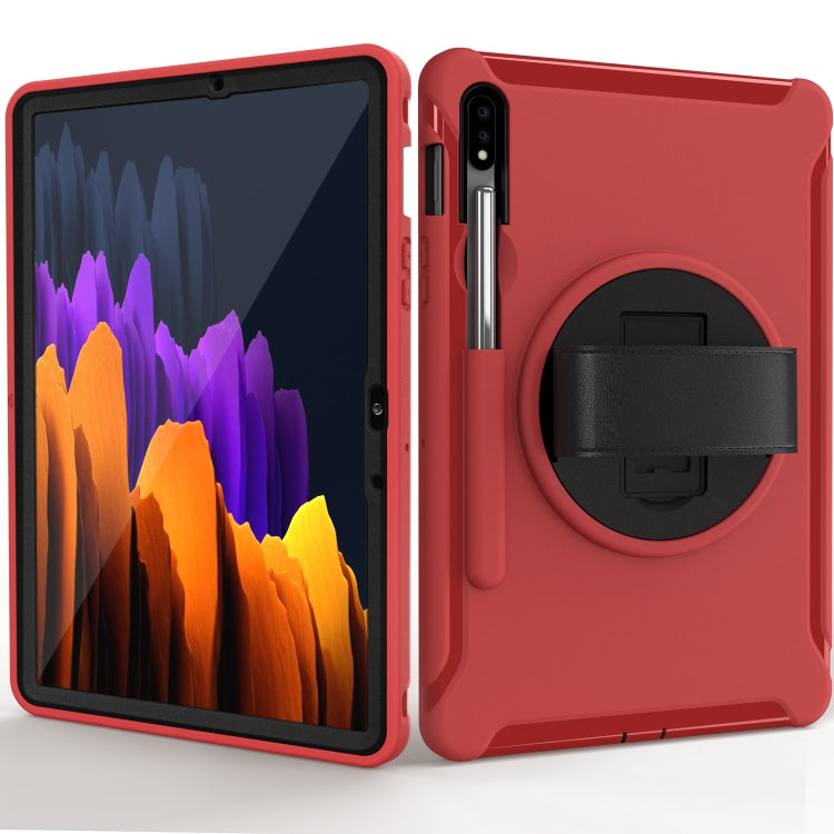 360 Degree Rotation PC+TPU Protective Cover with Holder & Hand Strap, For Samsung Galaxy Tab S8 / Galaxy Tab S7 (2020) T870