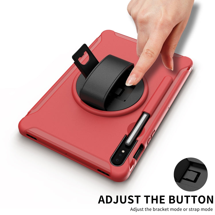 360 Degree Rotation PC+TPU Protective Cover with Holder & Hand Strap, For Samsung Galaxy Tab S8 / Galaxy Tab S7 (2020) T870