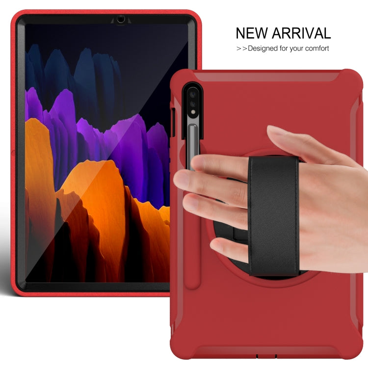 360 Degree Rotation PC+TPU Protective Cover with Holder & Hand Strap, For Samsung Galaxy Tab S8 / Galaxy Tab S7 (2020) T870