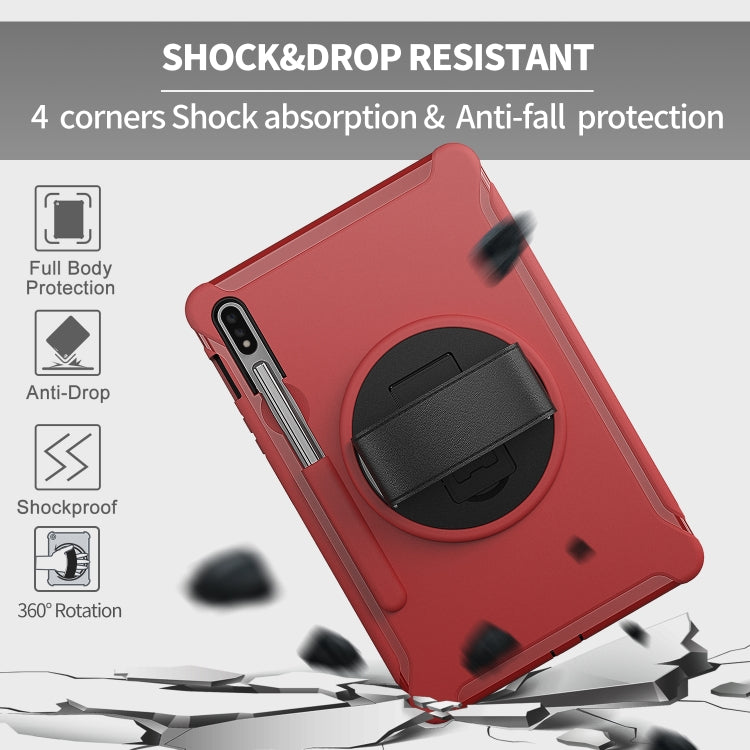 360 Degree Rotation PC+TPU Protective Cover with Holder & Hand Strap, For Samsung Galaxy Tab S8 / Galaxy Tab S7 (2020) T870