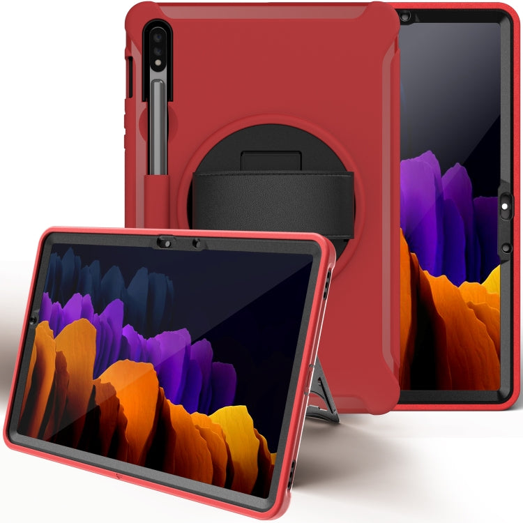 360 Degree Rotation PC+TPU Protective Cover with Holder & Hand Strap, For Samsung Galaxy Tab S8 / Galaxy Tab S7 (2020) T870