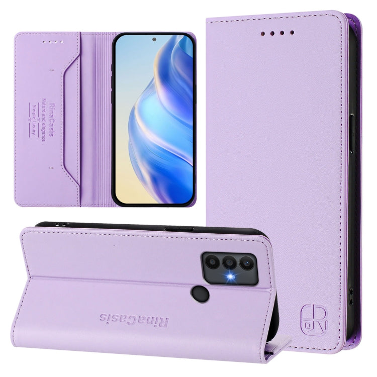 RC01 Dual-Folded Magnetic Suction RFID Leather Phone Case, For TCL 30T / T603DL, For TCL 30Z / T602DL, For TCL 30 4G / 30 5G / 30+, For TCL 30 SE, For TCL 30 XE 5G, For TCL 20 R 5G