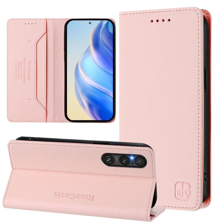 RC01 Dual-Folded Magnetic Suction RFID Leather Phone Case, For Sony Xperia 1 VIII, For Sony Xperia 10 VI 2024, For Sony Xperia 1 VI 2024, For Sony Xperia 5 VI 2024, For Sony Xperia 5 V, For Sony Xperia 1 V 2023