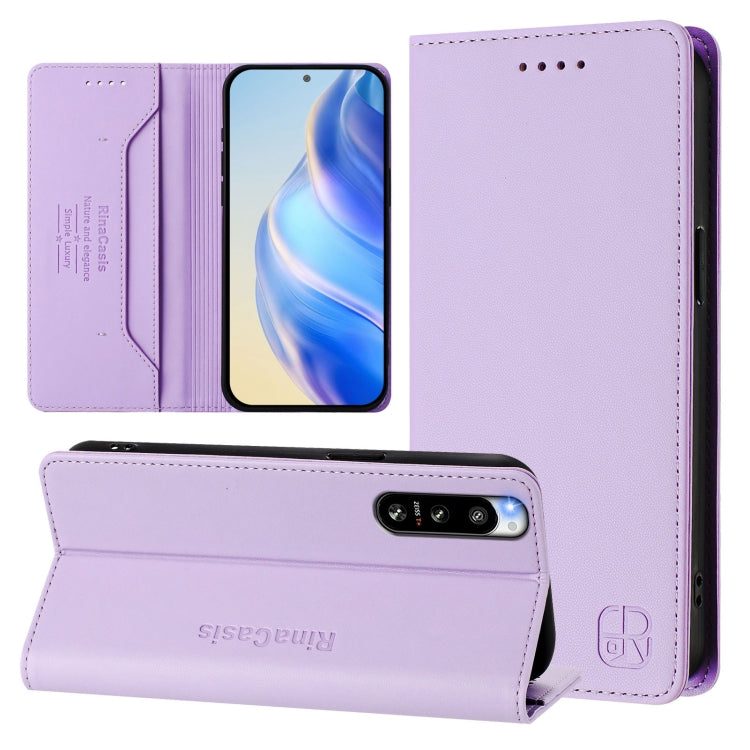 RC01 Dual-Folded Magnetic Suction RFID Leather Phone Case, For Sony Xperia 10 V 2023, For Sony Xperia 5 IV, For Sony Xperia 10 IV