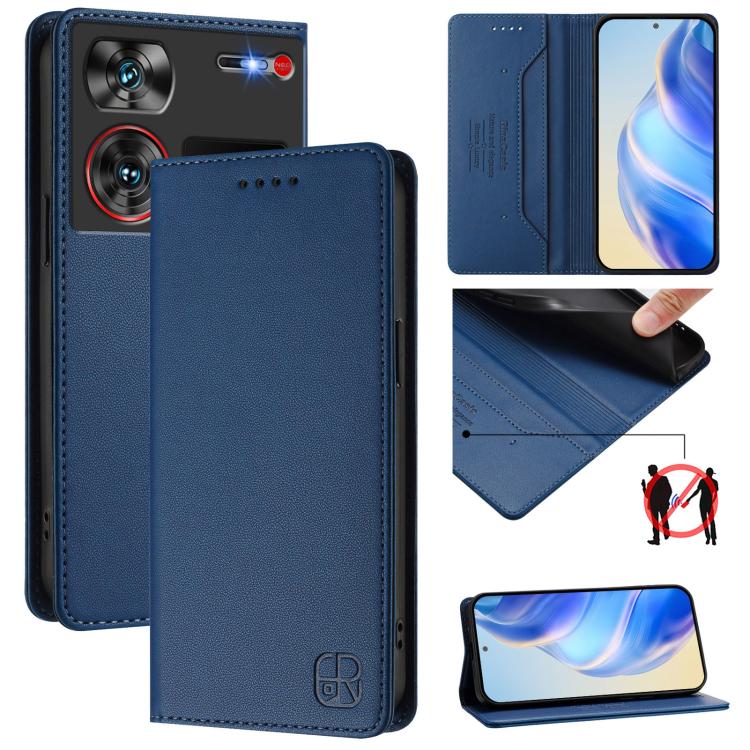 RC01 Dual-Folded Magnetic Suction RFID Leather Phone Case, For ZTE Blade A75 5G / Nubia Focus 5G, For ZTE Blade A75 4G, For ZTE Blade A35 / A55, For ZTE Blade V60 4G / Axon 60 4G, For ZTE Nubia Z60 Ultra, For ZTE Blade A73 5G