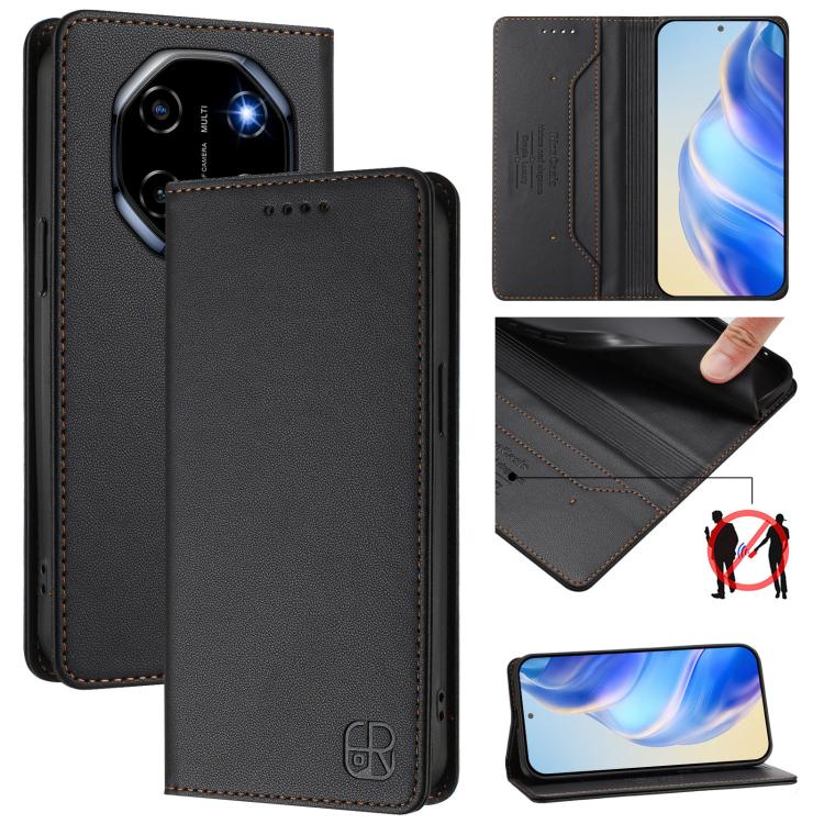 RC01 Dual-Folded Magnetic Suction RFID Leather Phone Case, For Blackview WAVE 7C, For Blackview WAVE 10, For Blackview Shark 6, For Blackview Oscal Tiger 13, For Blackview Shark 9, For Blackview Wave 8C