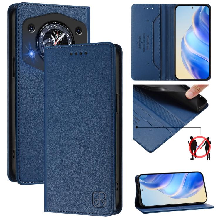 RC01 Dual-Folded Magnetic Suction RFID Leather Phone Case, For Cubot A40, For Cubot P90, For Cubot A30, For Cubot A20, For Cubot Max 5, For Cubot A10