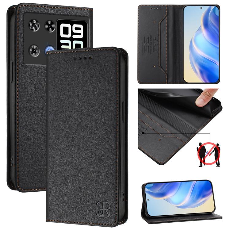 RC01 Dual-Folded Magnetic Suction RFID Leather Phone Case, For Cubot A40, For Cubot P90, For Cubot A30, For Cubot A20, For Cubot Max 5, For Cubot A10