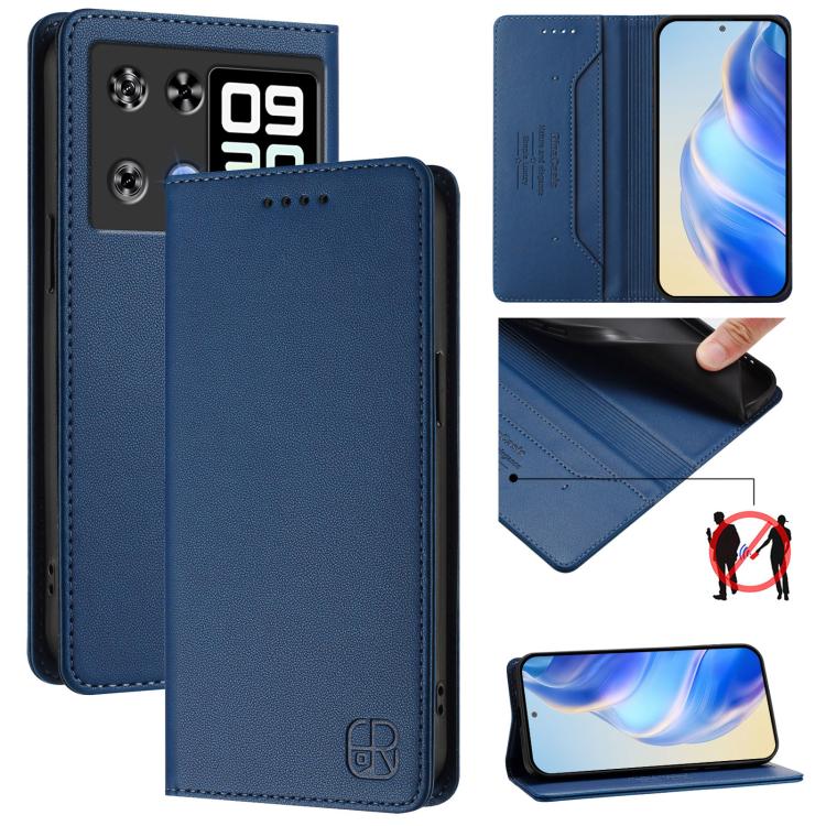 RC01 Dual-Folded Magnetic Suction RFID Leather Phone Case, For Cubot A40, For Cubot P90, For Cubot A30, For Cubot A20, For Cubot Max 5, For Cubot A10