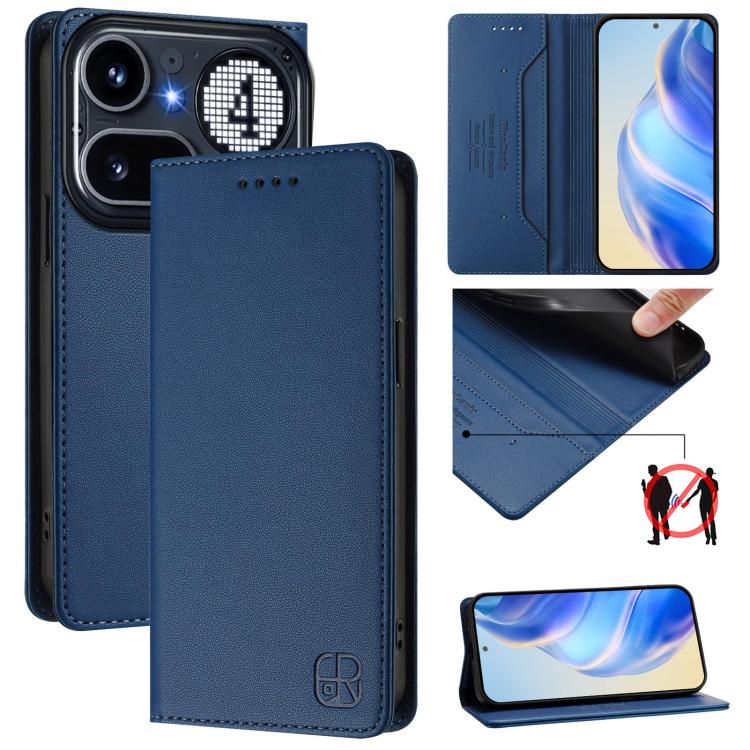RC01 Dual-Folded Magnetic Suction RFID Leather Phone Case, For Nothing Phone 4a Pro, For Nothing Phone 4a, For Nothing CMF Phone 1, For Nothing Phone 2a