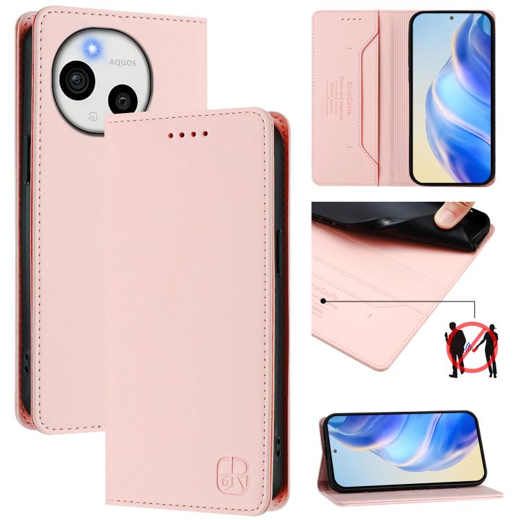 RC01 Dual-Folded Magnetic Suction RFID Leather Phone Case, For Sharp Aquos wish6, For Sharp Aquos R11, For Sharp Aquos Sense10, For Sharp Basio Active3, For Sharp Aquos Sense9 Plus, For Sharp Aquos Sense9