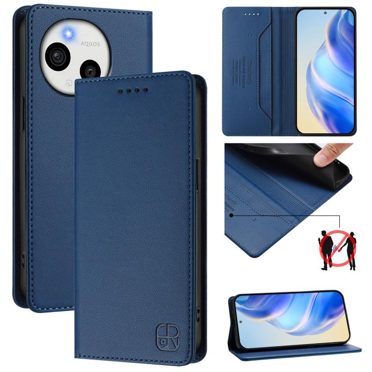 RC01 Dual-Folded Magnetic Suction RFID Leather Phone Case, For Sharp Aquos wish6, For Sharp Aquos R11, For Sharp Aquos Sense10, For Sharp Basio Active3, For Sharp Aquos Sense9 Plus, For Sharp Aquos Sense9
