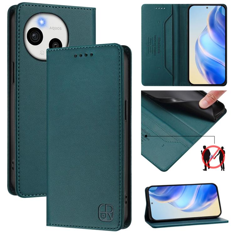 RC01 Dual-Folded Magnetic Suction RFID Leather Phone Case, For Sharp Aquos wish6, For Sharp Aquos R11, For Sharp Aquos Sense10, For Sharp Basio Active3, For Sharp Aquos Sense9 Plus, For Sharp Aquos Sense9