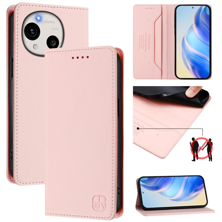 RC01 Dual-Folded Magnetic Suction RFID Leather Phone Case, For Sharp Aquos wish6, For Sharp Aquos R11, For Sharp Aquos Sense10, For Sharp Basio Active3, For Sharp Aquos Sense9 Plus, For Sharp Aquos Sense9