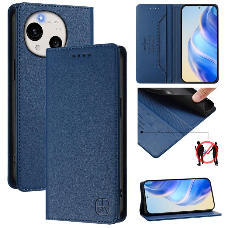 RC01 Dual-Folded Magnetic Suction RFID Leather Phone Case, For Sharp Aquos wish6, For Sharp Aquos R11, For Sharp Aquos Sense10, For Sharp Basio Active3, For Sharp Aquos Sense9 Plus, For Sharp Aquos Sense9